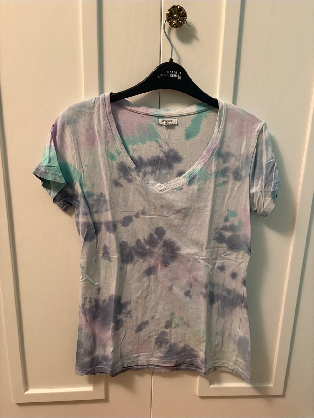 Ardene Pastel Tie-Dye V-Neck Short Sleeve Top - Mint, Lavender, Gray